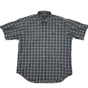 Ralph Lauren Blake Plaid Cotton Button-Down‎ Shirt Navy White Casual Men's L